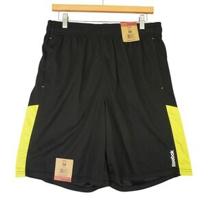 NEW Reebok Athletic Shorts Men M Black Lime Green Mesh Pockets Drawstring